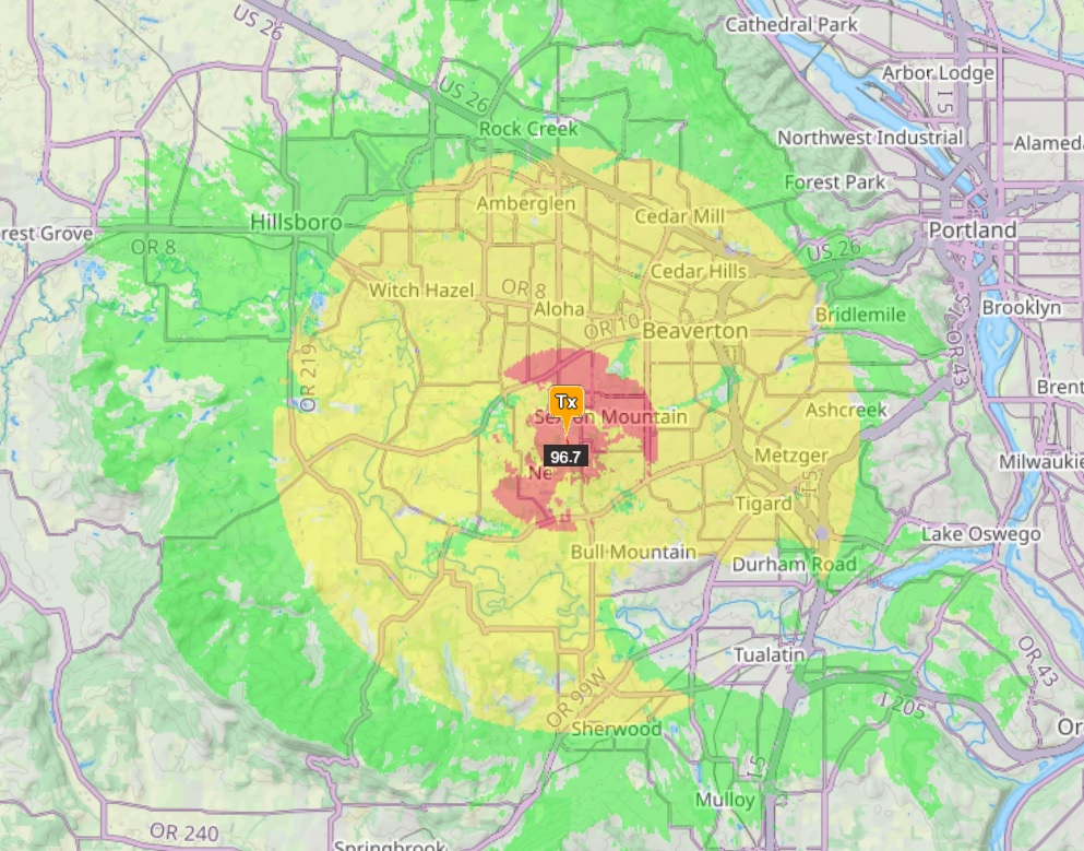 Approximate 96.7 FM Coverage